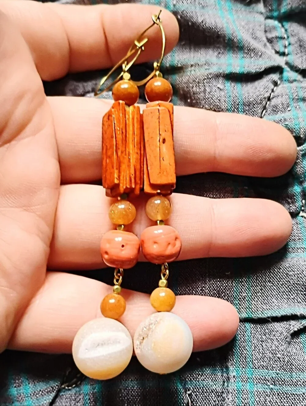 Orange 'Corrugated' Earrings - Handmade